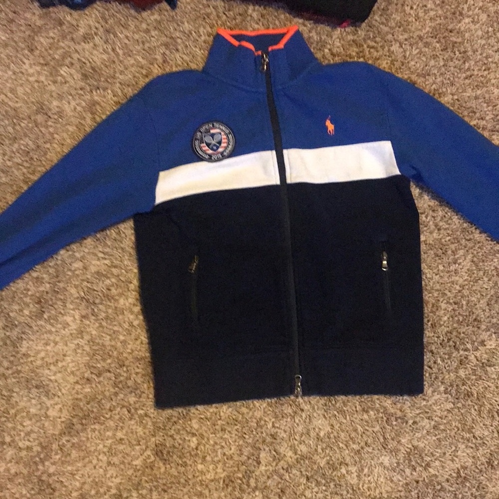 Blue black orange and white hugo boss u.s open 2015 sweater size medium kids